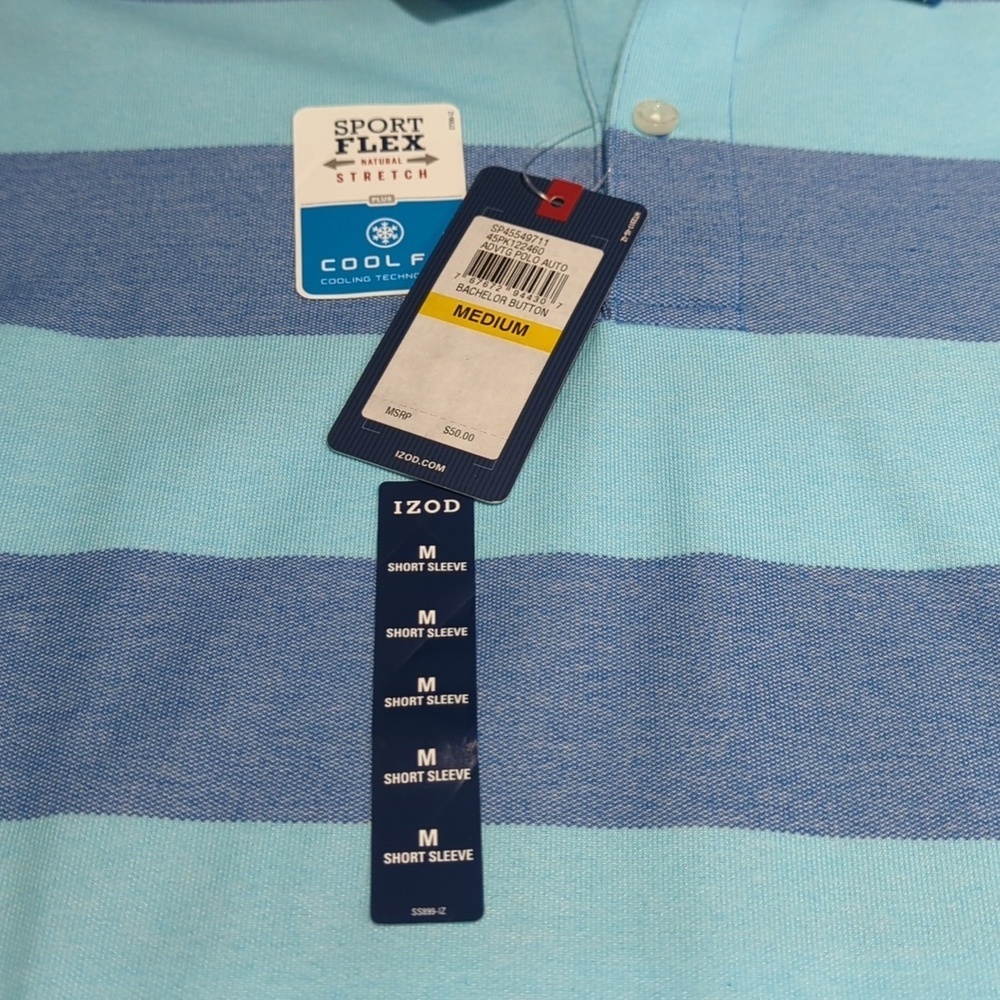 Izod Light Blue and Blue Striped Polo M New With Tags!! - Picture 3 of 12
